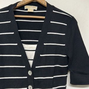 Michael Kors Black & White Striped Short Sleeve Cardigan Tank Sweater Duo